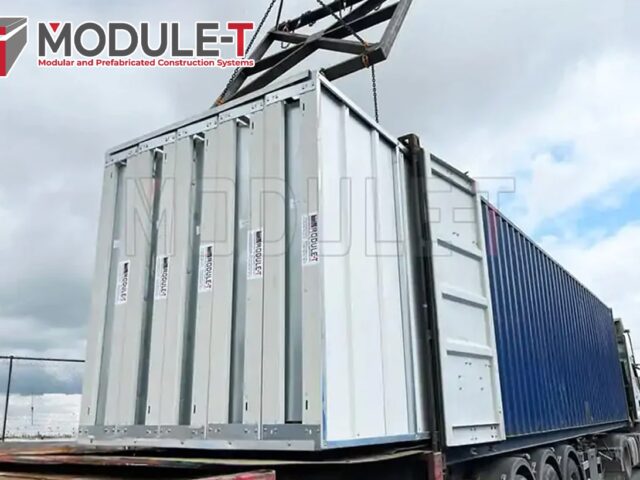 Flat Pack Containers for Compact Transport and Site Assembly